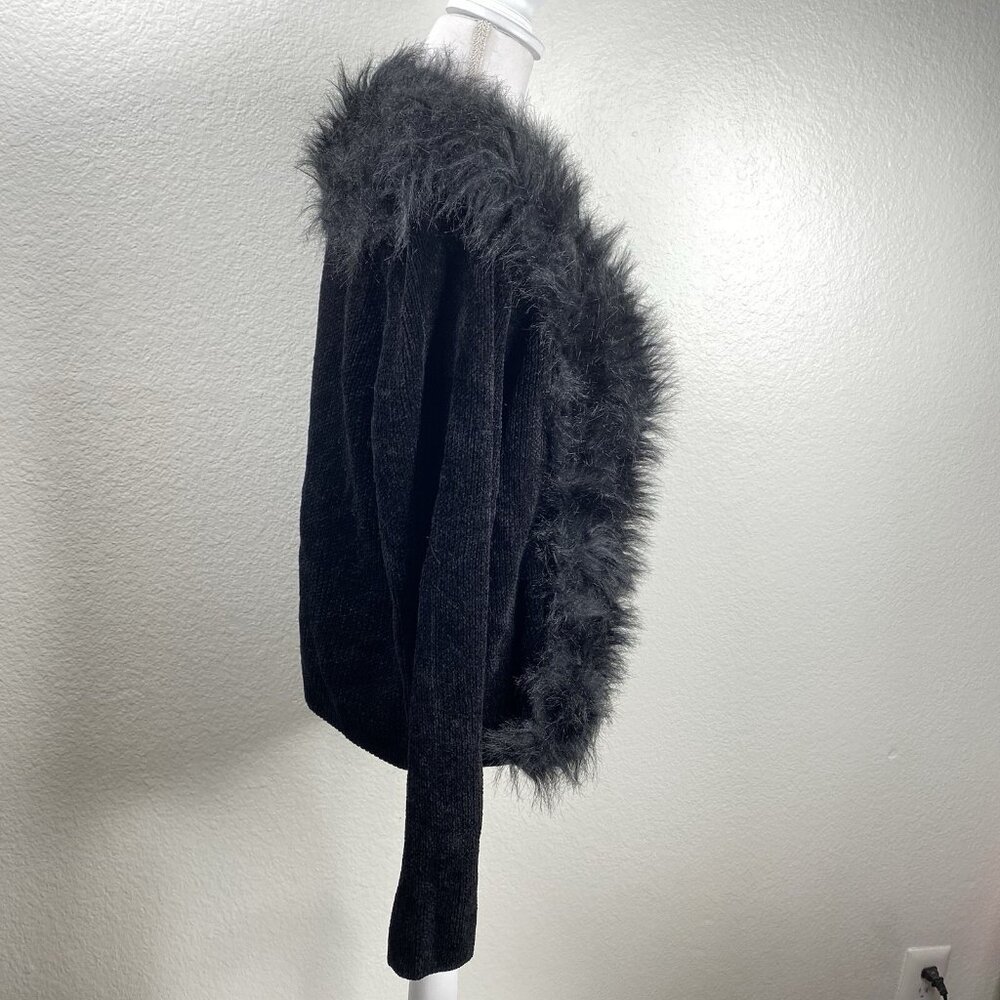 Lisa International Blazer Coat Women's Black Sz XL Faux Fur Trim Mob Wife VTG - Picture 5 of 12